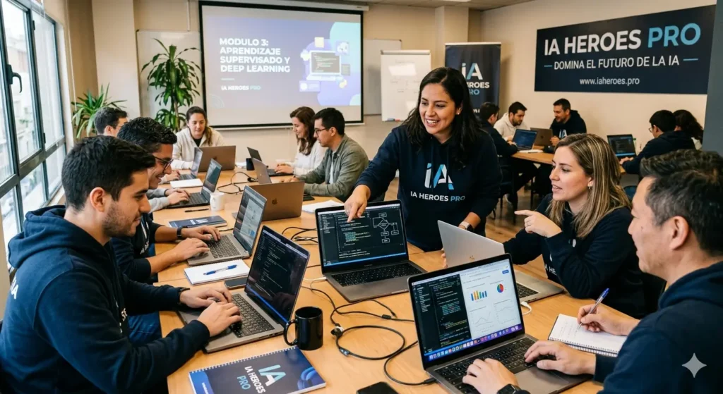 Personas aprendiendo inteligencia artificial con IA Heroes PRO
