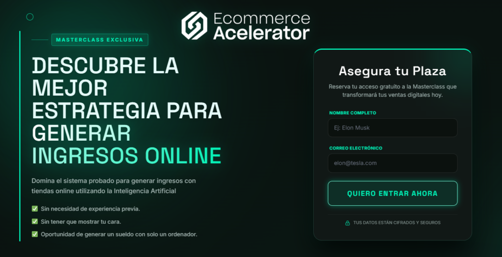 Landing page Ecommerce Acelerator masterclass