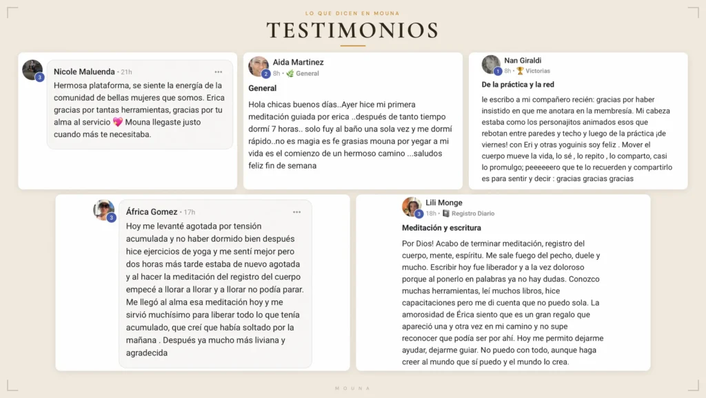 Opiniones de alumnas de MOUNA, comunidad de Erica Di Cione