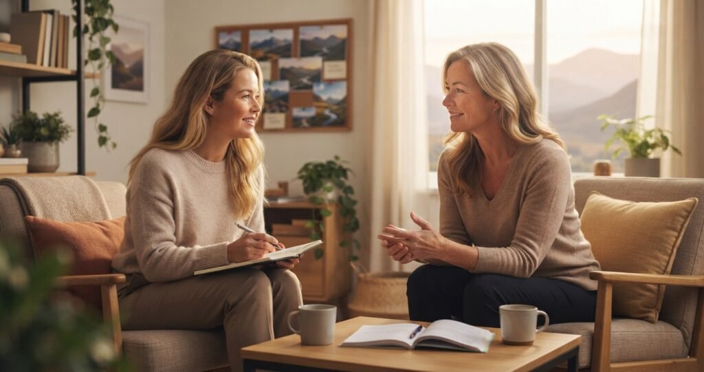 persona en sesión de mentoría-coaching